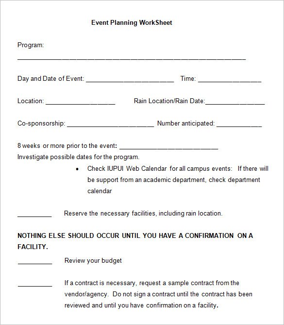 5+ Event Planning Worksheet Templates â Free Word Documents